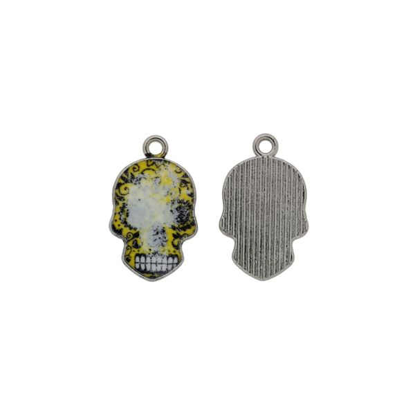 METAL BEADS WITH ENAMEL - PENDANT - SKULL 07 - 14x22x2mm NICKEL-YELLOW-BLACK-WHITE - SECOND-RATE - PACKAGE 30pcs. Hole-1.8mm