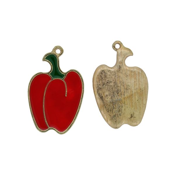 METAL BEADS WITH ENAMEL - PENDANT - PEPPER 01 - 20x32x2mm GOLD (DARK)-RED-GREEN (DARK) - PACKAGE 20pcs. Hole-1.7mm
