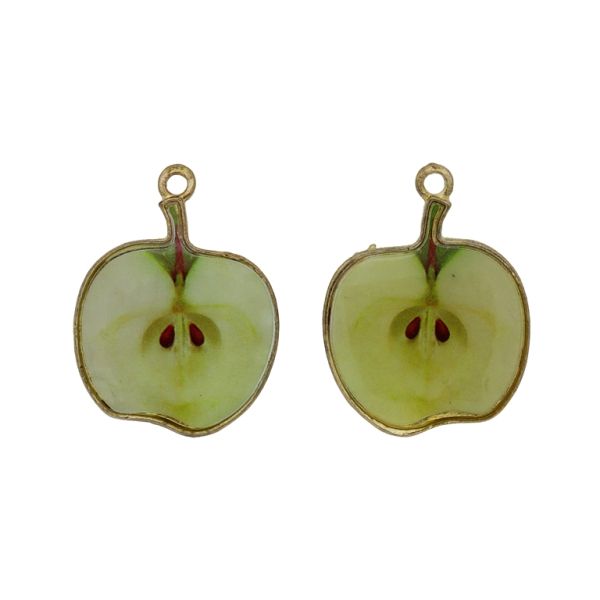 METAL BEADS WITH ENAMEL - PENDANT - APPLE 03 - 22x29x3mm GOLD-ECRU-GREEN (LIGHT) - 2pcs. Hole-2.0mm