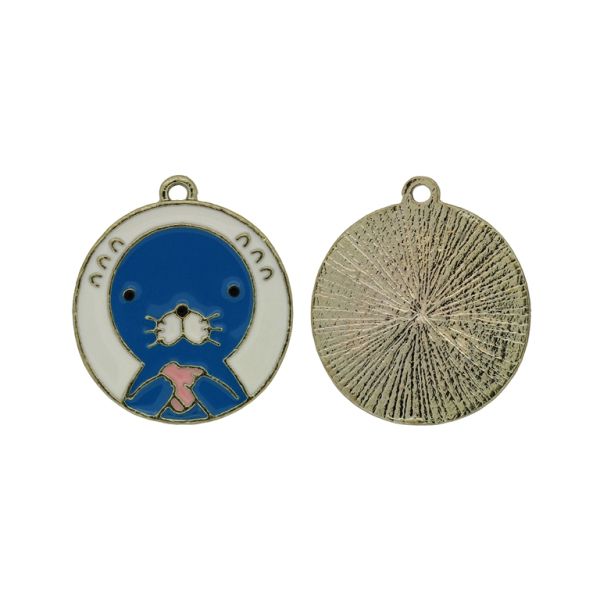 METAL BEADS WITH ENAMEL - PENDANT - SEAL 01 - 23x27x1.8mm GOLD (LIGHT)-PETROLEUM-ECRU - PACKAGE 20pcs. Hole-1.8mm