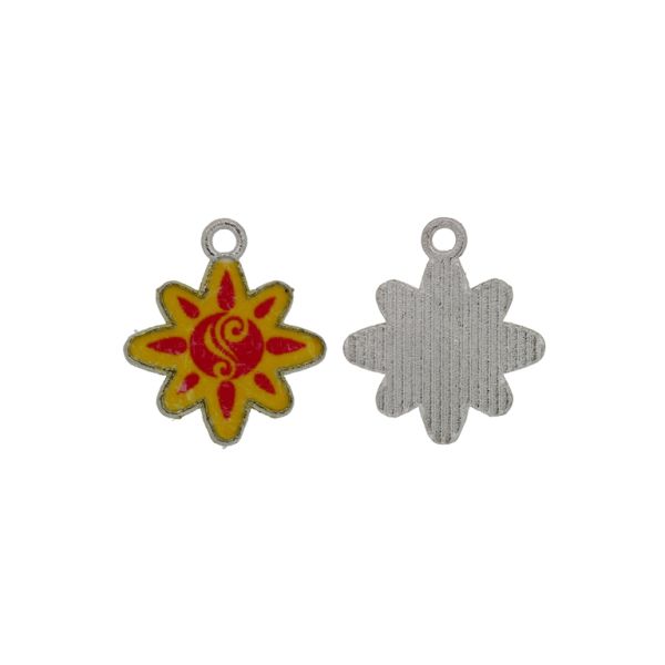 METAL BEADS WITH ENAMEL - PENDANT - SUN 01 - 19x22x2mm NICKEL-RED-YELLOW (DARK) - SECOND-RATE - PACKAGE 30pcs. Hole-2.1mm