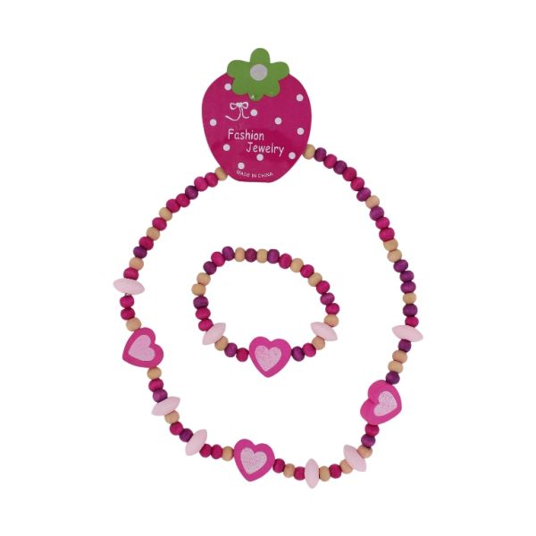 БИЖУТЕРИЯ - КОМПЛЕКТ - ЕЛАСТИЧЕН - ДЪРВЕНИ МЪНИСТА - СЪРЦЕ S100 - МИКС - ПАКЕТ (6 компл.)