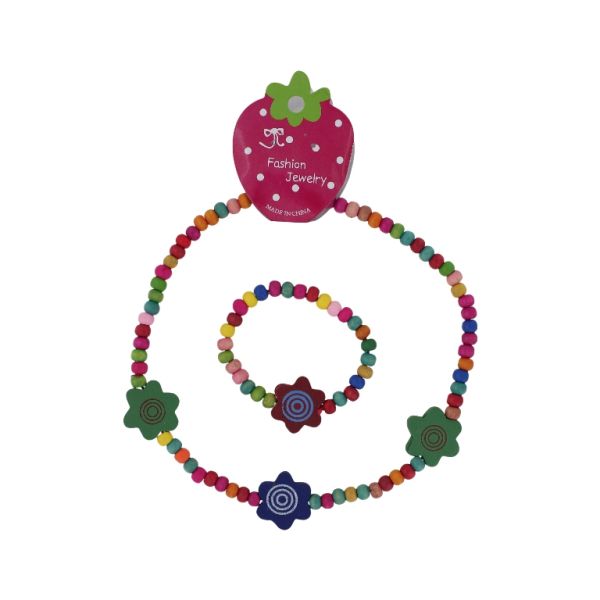 БИЖУТЕРИЯ - КОМПЛЕКТ - ЕЛАСТИЧЕН - ДЪРВЕНИ МЪНИСТА - ЦВЕТЕ S98 - МИКС - 1 компл.