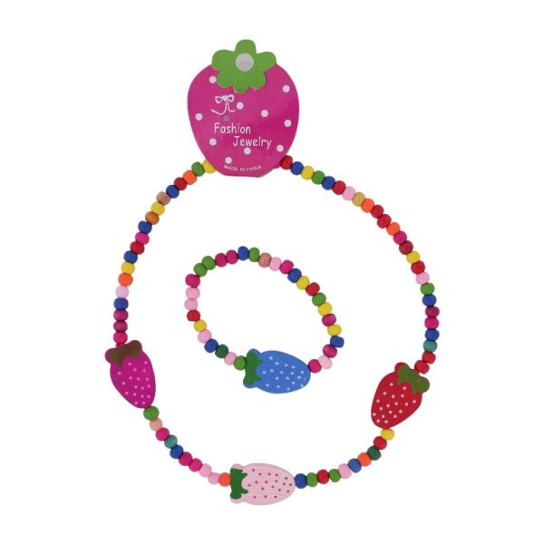 БИЖУТЕРИЯ - КОМПЛЕКТ - ЕЛАСТИЧЕН - ДЪРВЕНИ МЪНИСТА - ЯГОДА S99 - МИКС - ПАКЕТ (6 компл.)