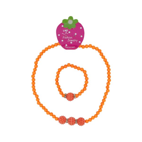 JEWELRY - SET - ELASTIC - PLASTIC PEARLS - RASPBERRY S76 - WHITE-NICKEL-MIX - PACKAGE (6 sets)