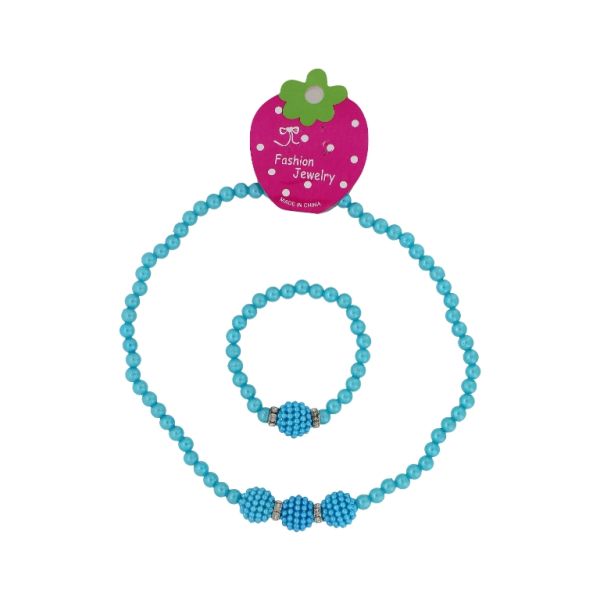JEWELRY - SET - ELASTIC - PLASTIC PEARLS - RASPBERRY S76 - WHITE-NICKEL-MIX - PACKAGE (6 sets)