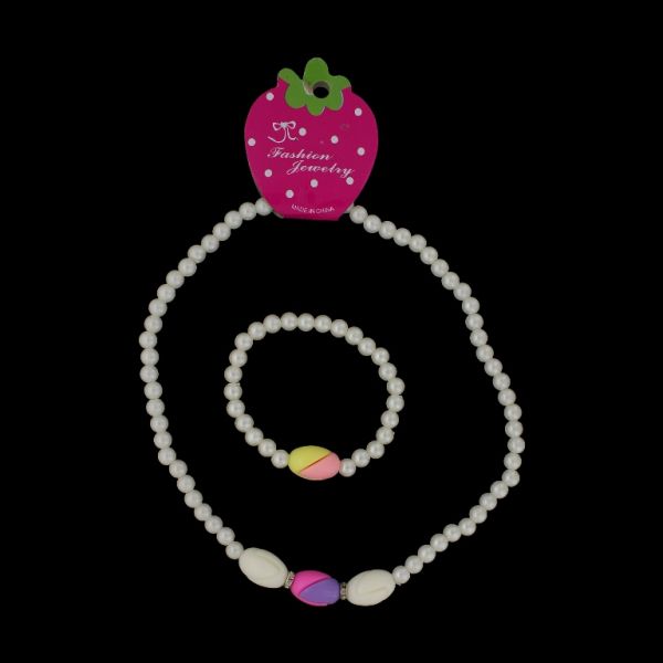 JEWELRY - SET - ELASTIC - PLASTIC PEARLS - OVAL S72 - WHITE-MIX - PACKAGE (6 sets)