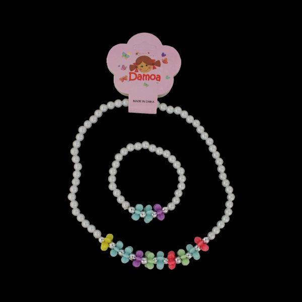 БИЖУТЕРИЯ - КОМПЛЕКТ - ЕЛАСТИЧЕН - ПЛАСТМАСОВИ ПЕРЛИ - СНЕЖИНКА S74 - БЯЛО-НИКЕЛ-МИКС - ПАКЕТ (6 компл.)