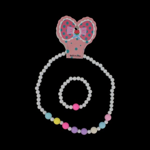 БИЖУТЕРИЯ - КОМПЛЕКТ - ЕЛАСТИЧЕН - ПЛАСТМАСОВИ ПЕРЛИ - ТОПЧЕ S68 - БЯЛО-МИКС - 1 компл.