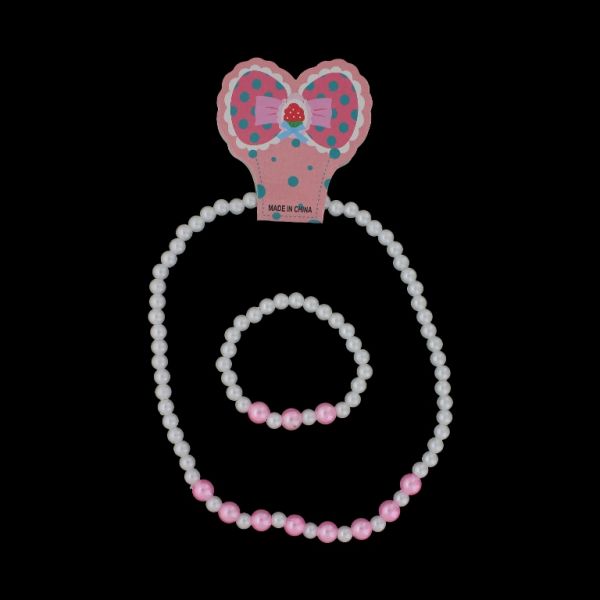 БИЖУТЕРИЯ - КОМПЛЕКТ - ЕЛАСТИЧЕН - ПЛАСТМАСОВИ ПЕРЛИ - ТОПЧЕ S69 - БЯЛО-РОЗОВО - ПАКЕТ (6 компл.)