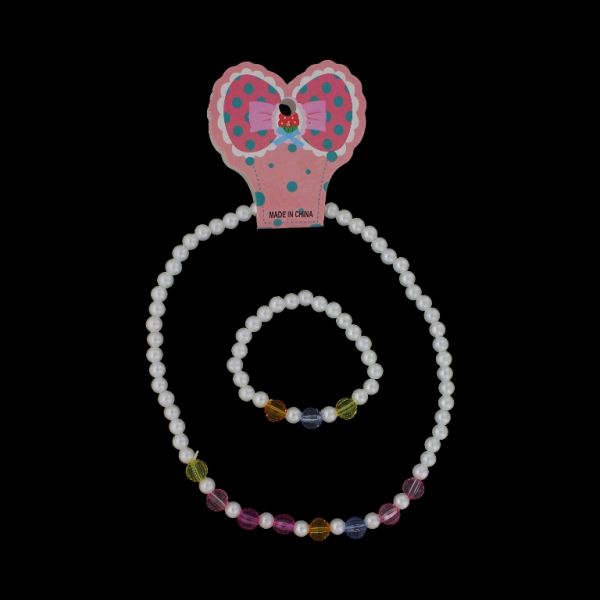 БИЖУТЕРИЯ - КОМПЛЕКТ - ЕЛАСТИЧЕН - ПЛАСТМАСОВИ ПЕРЛИ - ТОПЧЕ ФАСЕ S71 - БЯЛО-МИКС - ПАКЕТ (6 компл.)