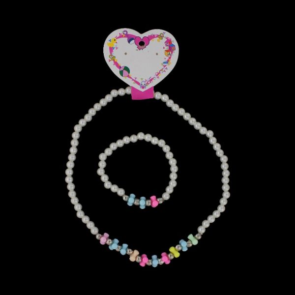 БИЖУТЕРИЯ - КОМПЛЕКТ - ЕЛАСТИЧЕН - ПЛАСТМАСОВИ ПЕРЛИ - ТРИЪГЪЛНИК S75 - БЯЛО-НИКЕЛ-МИКС - ПАКЕТ (6 компл.)