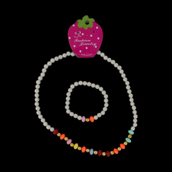 JEWELRY - SET - ELASTIC - PLASTIC PEARLS - WASHER FACETED S67 - WHITE-GOLD-MIX - PACKAGE (6 sets)