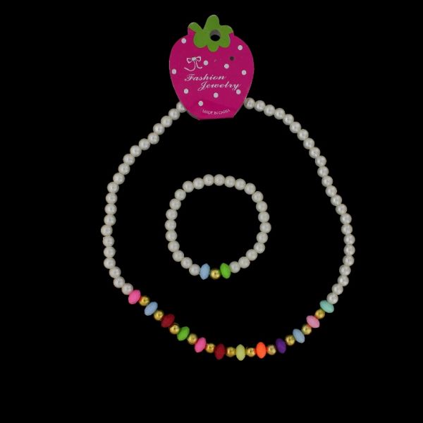 БИЖУТЕРИЯ - КОМПЛЕКТ - ЕЛАСТИЧЕН - ПЛАСТМАСОВИ ПЕРЛИ - ШАЙБА ФАСЕ S73 - БЯЛО-МИКС - 1 компл.