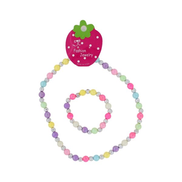 JEWELRY - SET - ELASTIC - PLASTIC BALLS - ROSE S89 - NICKEL-MIX (АВ) - PACKAGE (6 sets)
