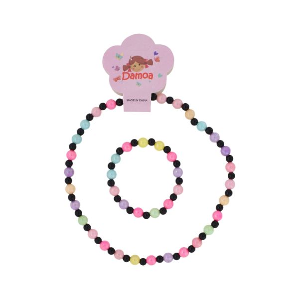 JEWELRY - SET - ELASTIC - PLASTIC BALLS - BALL S81 - BLACK-MIX (АВ) - PACKAGE (6 sets)