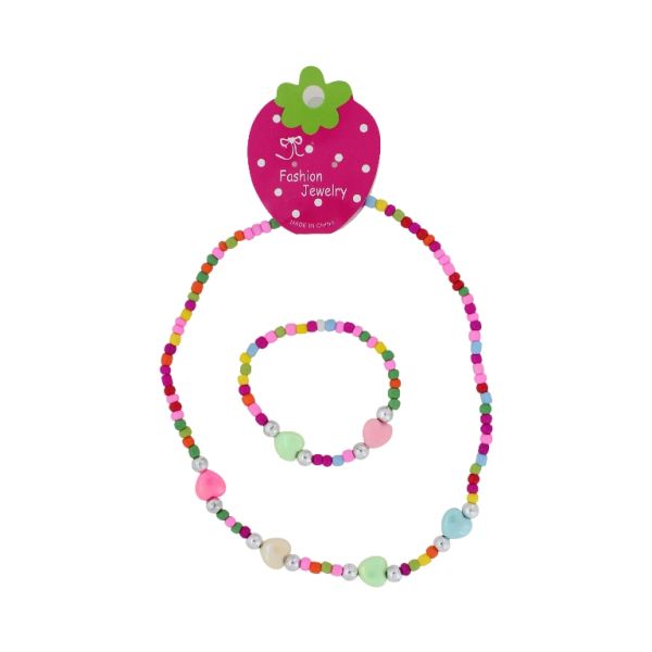 JEWELRY - SET - ELASTIC - GLASS BEADS - HEART S93 - NICKEL-MIX - PACKAGE (6 sets)