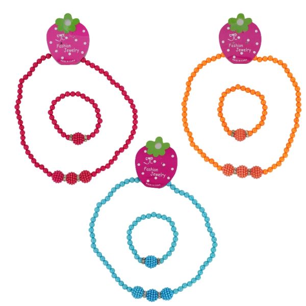 БИЖУТЕРИЯ - КОМПЛЕКТ - ЕЛАСТИЧЕН - ПЛАСТМАСОВИ ПЕРЛИ - МАЛИНА S76 - БЯЛО-НИКЕЛ-МИКС - ПАКЕТ (6 компл.)
