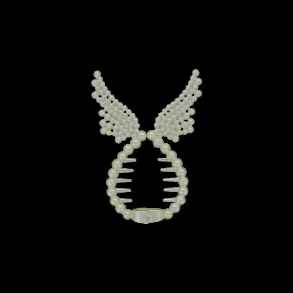JEWELRY - ACCESSORY FOR HAIR - ACCESSORIES FOR BUN - MODEL 01 - ANGEL WINGS - 7x10x1.6cm NICKEL AND ECRU - 1pc.
