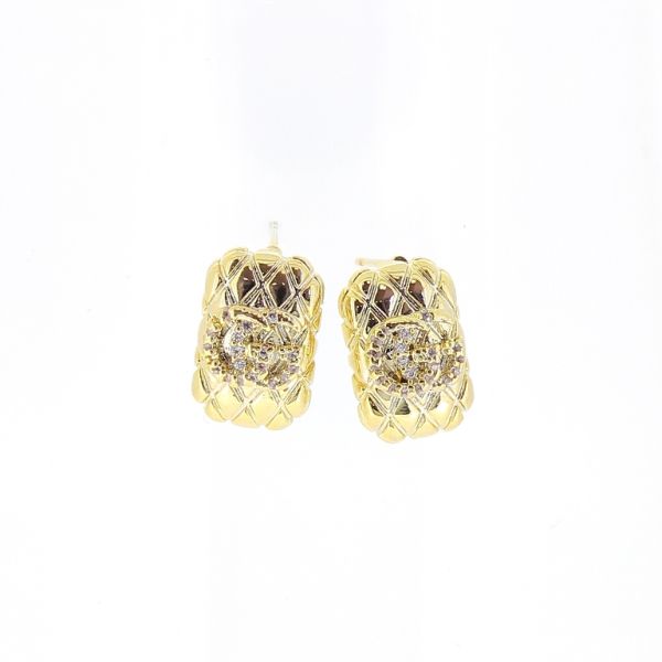 БИЖУТЕРИЯ - ОБЕЦИ - ВИНТ - ЦИРКОН - БУКВИ Е511 - 1.0х1.5см ЗЛАТИСТО-БЯЛО - ПАКЕТ 6 чифта