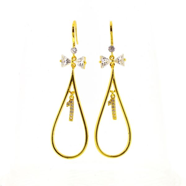 БИЖУТЕРИЯ - ОБЕЦИ - ВИНТ - ЦИРКОН - КАПКА С ПАНДЕЛКА И ЦИФРА Е508 - 1.7х6.0см ЗЛАТИСТО-БЯЛО - ПАКЕТ 6 чифта