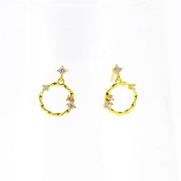 БИЖУТЕРИЯ - ОБЕЦИ - ВИНТ - ЦИРКОН - КРЪГ Е493 - 1.2х1.4см ЗЛАТИСТО И БЯЛО - ПАКЕТ 6 чифта