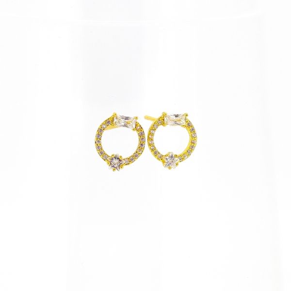 БИЖУТЕРИЯ - ОБЕЦИ - ВИНТ - ЦИРКОН - КРЪГ Е494 - 1.0х1.1см ЗЛАТИСТО И БЯЛО - 1 чифт