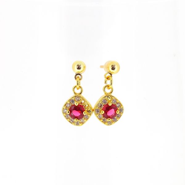 БИЖУТЕРИЯ - ОБЕЦИ - ВИНТ - ЦИРКОН - РОМБ Е550 - 0.9х2.0см ЗЛАТИСТО-БЯЛО-ЦИКЛАМА - 1 чифт