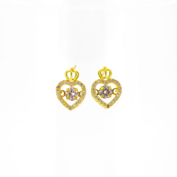 БИЖУТЕРИЯ - ОБЕЦИ - ВИНТ - ЦИРКОН - СЪРЦЕ Е496 - 0.9х1.3см ЗЛАТИСТО И БЯЛО - ПАКЕТ 6 чифта