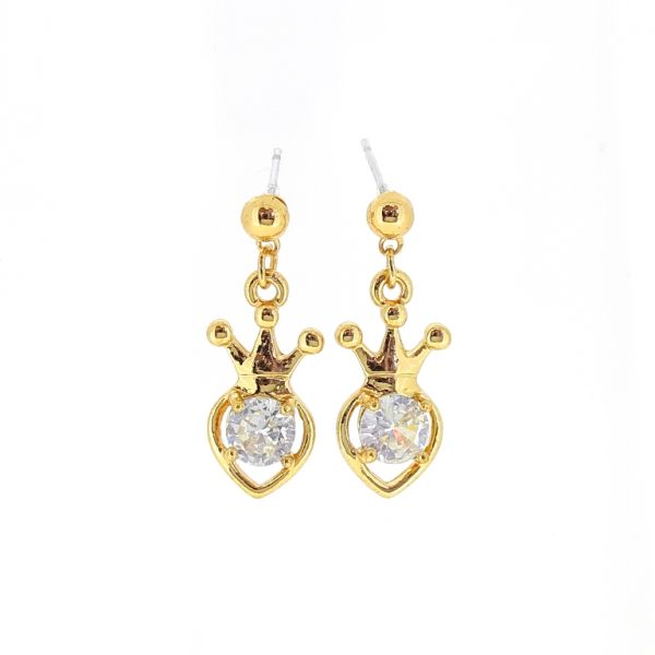 БИЖУТЕРИЯ - ОБЕЦИ - ВИНТ - ЦИРКОН - СЪРЦЕ С КОРОНА Е549 - 1.0х2.6см ЗЛАТИСТО И БЯЛО - 1 чифт