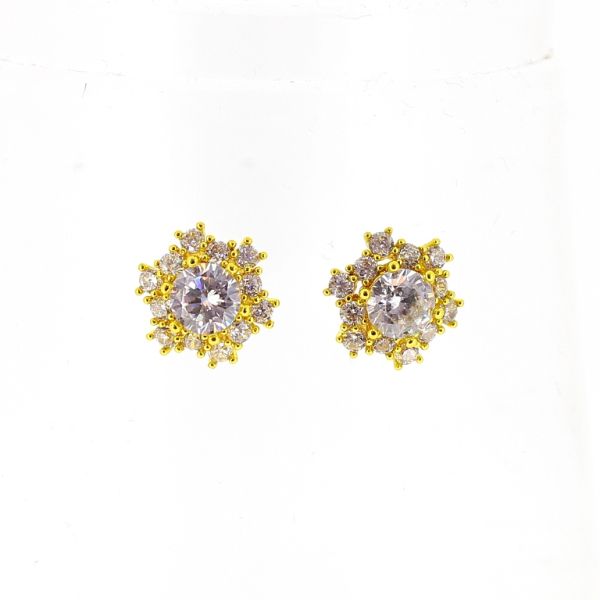 БИЖУТЕРИЯ - ОБЕЦИ - ВИНТ - ЦИРКОН - ЦВЕТЕ Е502 - 1.2х1.2см ЗЛАТИСТО И БЯЛО - ПАКЕТ 6 чифта