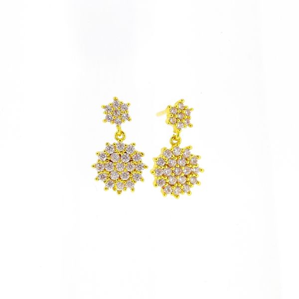 БИЖУТЕРИЯ - ОБЕЦИ - ВИНТ - ЦИРКОН - ЦВЕТЕ Е504 - 1.0х1.8см ЗЛАТИСТО И БЯЛО - ПАКЕТ 6 чифта