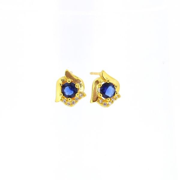 JEWELRY - EARRINGS - SCREW - ZIRCON - FLOWER Е547 - 0.9x1.0cm GOLD-WHITE-BLUE (DARK) - 1 pair