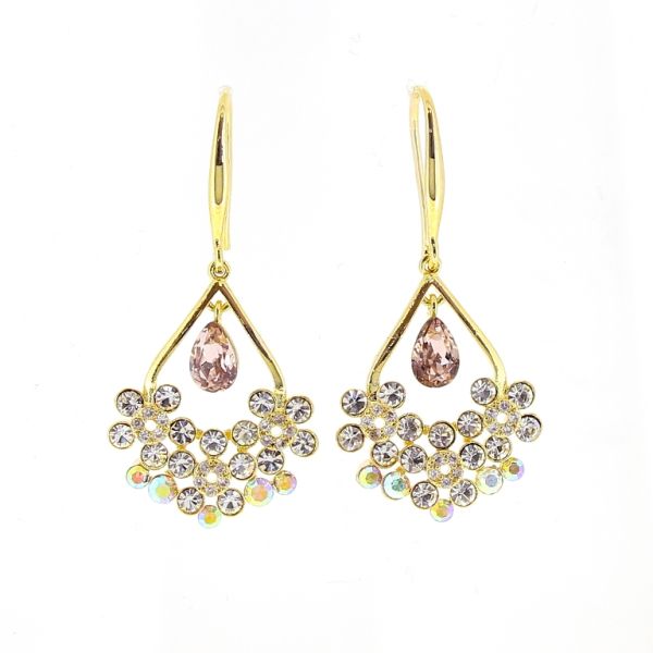JEWELRY - EARRINGS - SCREW - ZIRCON - FLOWERS Е506 - 1.7x3.4cm GOLD-WHITE-ROSE DUST - 1 pair