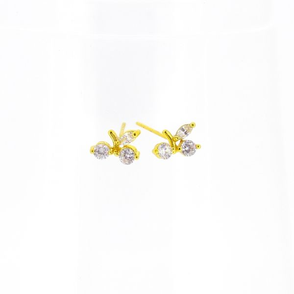 JEWELRY - EARRINGS - SCREW - ZIRCON - CHERRIES Е495 - 1.0x0.6cm GOLD AND WHITE - 1 pair