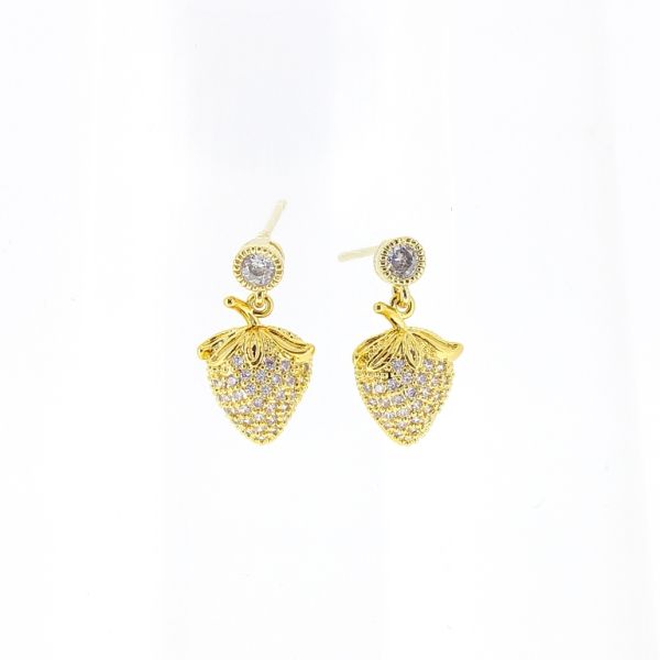 БИЖУТЕРИЯ - ОБЕЦИ - ВИНТ - ЦИРКОН - ЯГОДА Е510 - 1.0х1.7см ЗЛАТИСТО-БЯЛО - ПАКЕТ 6 чифта