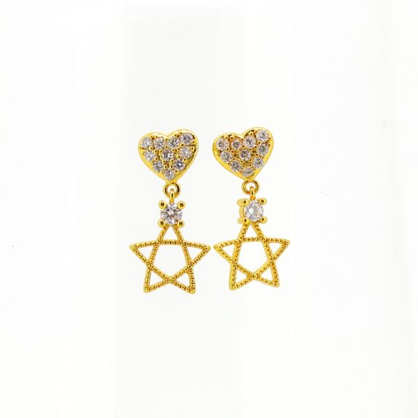 БИЖУТЕРИЯ - ОБЕЦИ - ВИНТ - ЦИРКОН - ЗВЕЗДА Е582 - 1.0х2.1см ЗЛАТИСТО И БЯЛО - ПАКЕТ 3 чифта