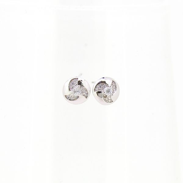 БИЖУТЕРИЯ - ОБЕЦИ - ВИНТ - ЦИРКОН - КРЪГ Е574 - 0.8х0.8см НИКЕЛ И БЯЛО - ПАКЕТ 3 чифта