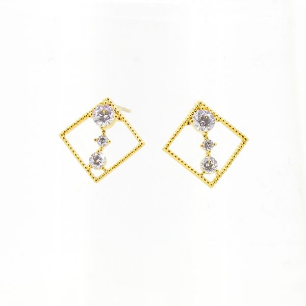 БИЖУТЕРИЯ - ОБЕЦИ - ВИНТ - ЦИРКОН - РОМБ Е580 - 1.6х1.6см ЗЛАТИСТО И БЯЛО - ПАКЕТ 3 чифта