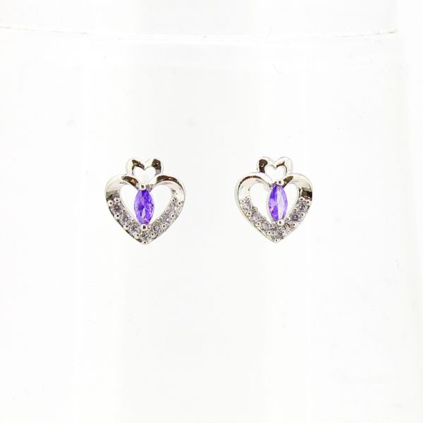 БИЖУТЕРИЯ - ОБЕЦИ - ВИНТ - ЦИРКОН - СЪРЦЕ Е575 - 1.0х1.1см НИКЕЛ И БЯЛО-ЛИЛАВО - 1 чифт