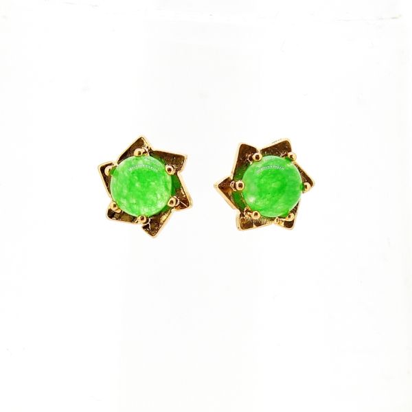 JEWELRY - EARRINGS - SCREW - ZIRCON - FLOWER Е578 - 1.2x1.2cm GOLD AND GREEN - 1 pair