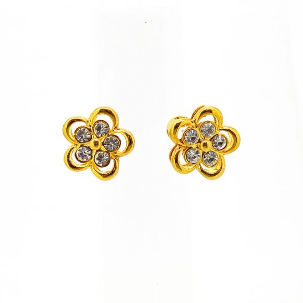 JEWELRY - EARRINGS - SCREW - ZIRCON - FLOWER Е579 - 1.3x1.3cm GOLD AND WHITE - 1 pair