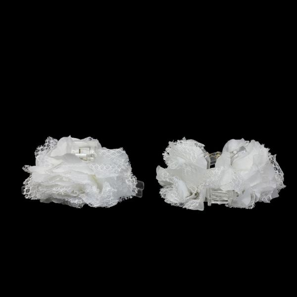 JEWELRY - BRACKET - CLAW HAIR CLIP WITH TEXTILE - FLOWERS SH078 - 11x10.4x5cm GOLD AND WHITE - PACKAGE 3pcs.