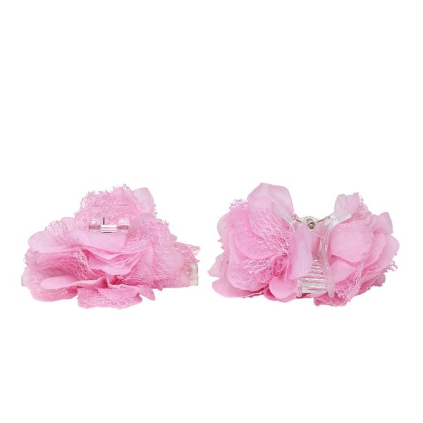 JEWELRY - BRACKET - CLAW HAIR CLIP WITH TEXTILE - FLOWERS SH078 - 11x10.4x5cm GOLD-PINK-WHITE - 1pc.
