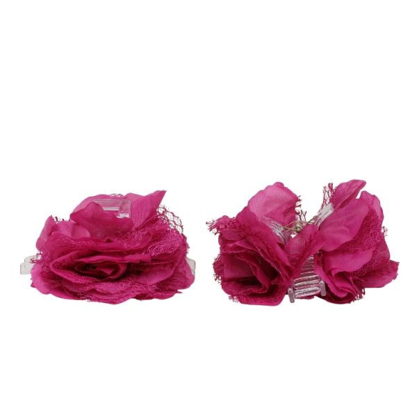 JEWELRY - BRACKET - CLAW HAIR CLIP WITH TEXTILE - FLOWERS SH078 - 11x10.4x5cm GOLD-CYCLAMEN-WHITE - 1pc.