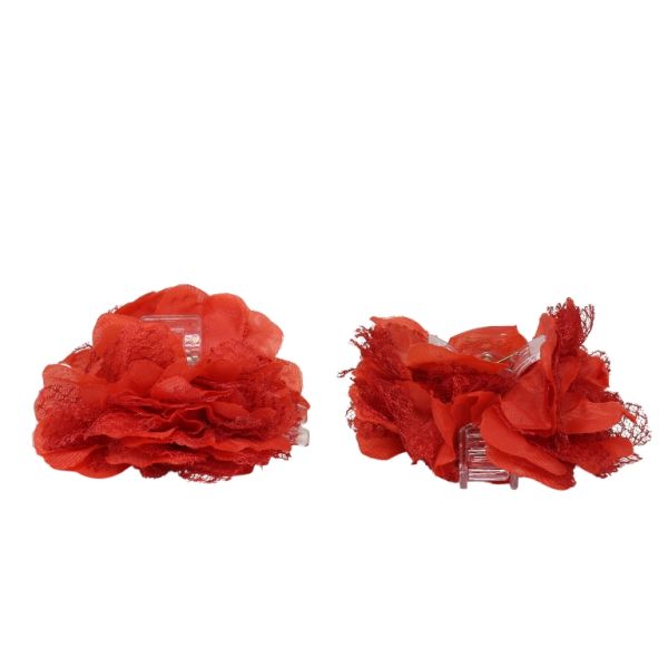 JEWELRY - BRACKET - CLAW HAIR CLIP WITH TEXTILE - FLOWERS SH078 - 11x10.4x5cm GOLD-RED-WHITE - 1pc.
