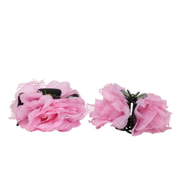 JEWELRY - BRACKET - CLAW HAIR CLIP WITH TEXTILE - FLOWERS SH079 - 9.2x10x5cm GOLD-PINK-BLACK - PACKAGE 3pcs.