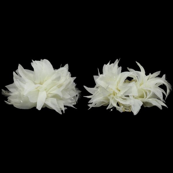 JEWELRY - BRACKET - CLAW HAIR CLIP WITH TEXTILE - FLOWERS SH083 - 11x7.9x6cm GOLD-ECRU-WHITE - 1pc.