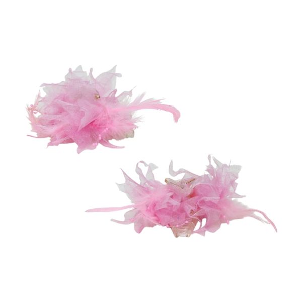 JEWELRY - BRACKET - CLAW HAIR CLIP WITH TEXTILE - FLOWERS SH083 - 11x7.9x6cm GOLD-PINK-WHITE - PACKAGE 3pcs.