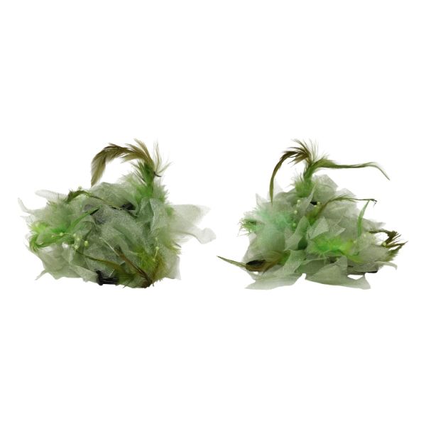 JEWELRY - BRACKET - CLAW HAIR CLIP WITH TEXTILE - FLOWERS SH084 - 10x8x6cm BLACK AND GREEN - PACKAGE 3pcs.